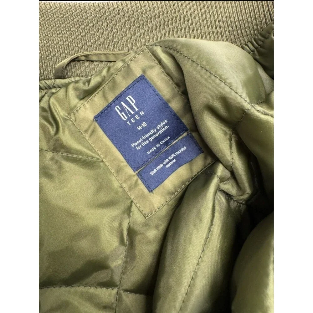Gap Teen Olive Green Bomber Jacket Quilted Size 14 16